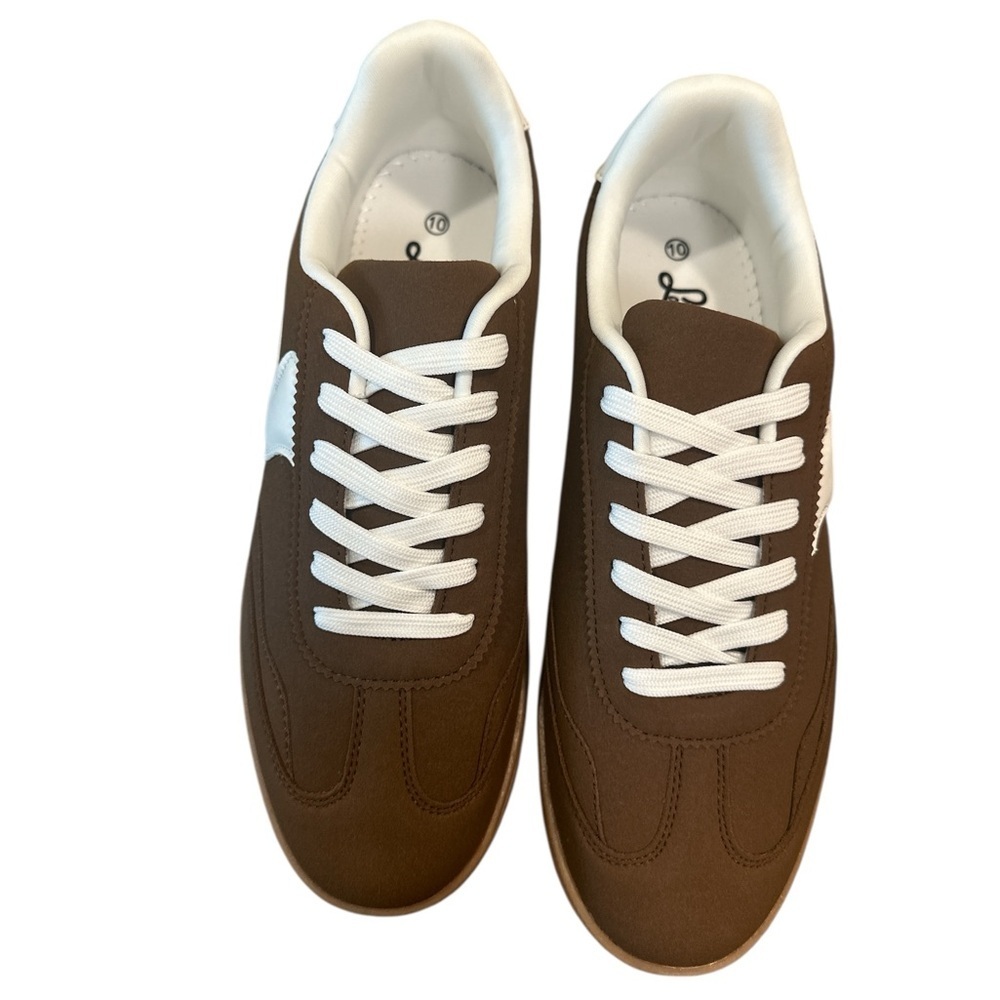 La Sheelah Modern Sneaker Size 10 Brown White Stripe Detail Lace Up Round Toe - Picture 4 of 11